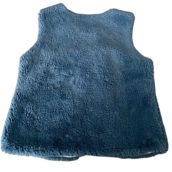 Mini Boden Blue Plush Faux Fur Cozy One Button Vest Cotton Lined Kid Size 11-12Y - Picture 6 of 6